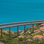 aerial photo of concrete bridge near body of water